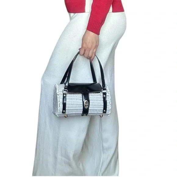 Woven White and Black Cylindrical Handbag - Picture 11 of 11